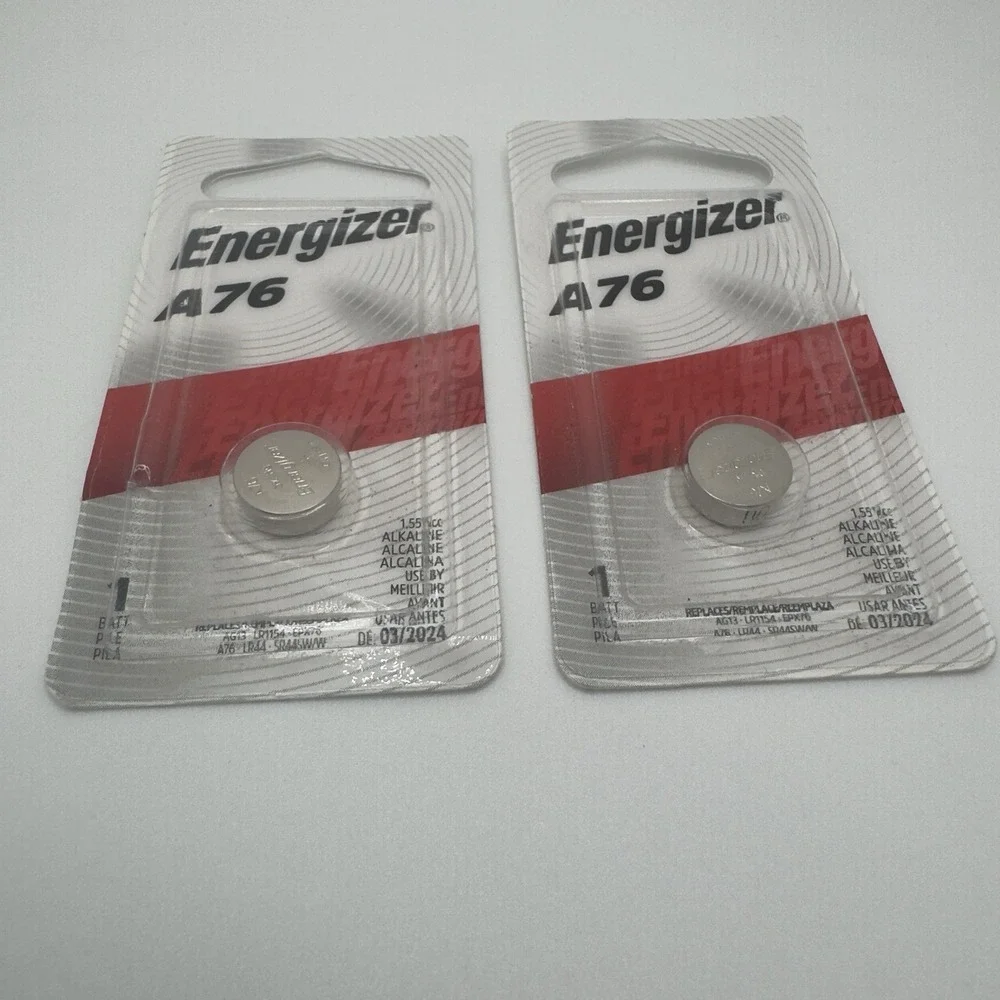 2 pcs Energizer A76 Alkakine Coin 1.5V Batteries Single Pack LR44 357 FRESH